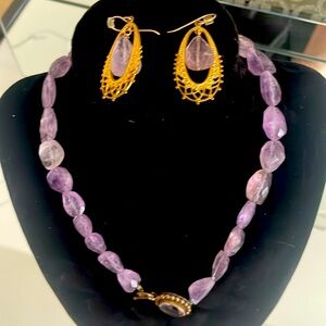 Set of handmade vintage amethyst necklace and earrings